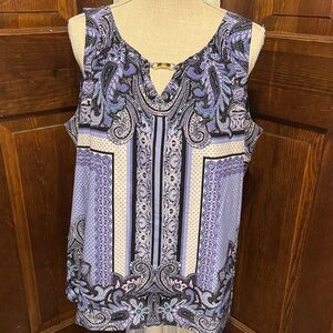 Dana Buchman Lightweight Sleeveless Keyhole Poka-Dot Paisley Blouse